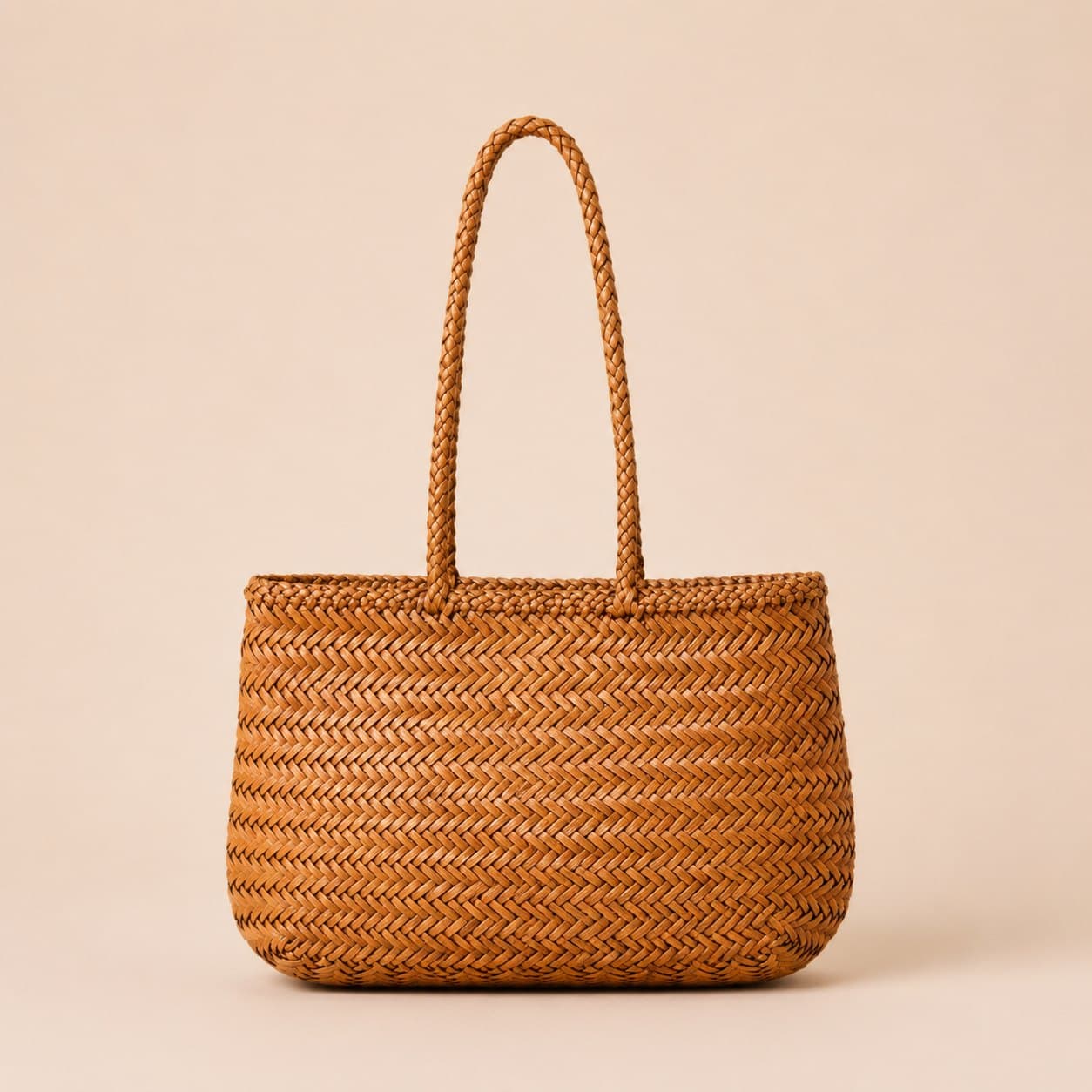 Capri shoulder basket tote — caramel in Full-grain vegetable-tanned leather, unlined