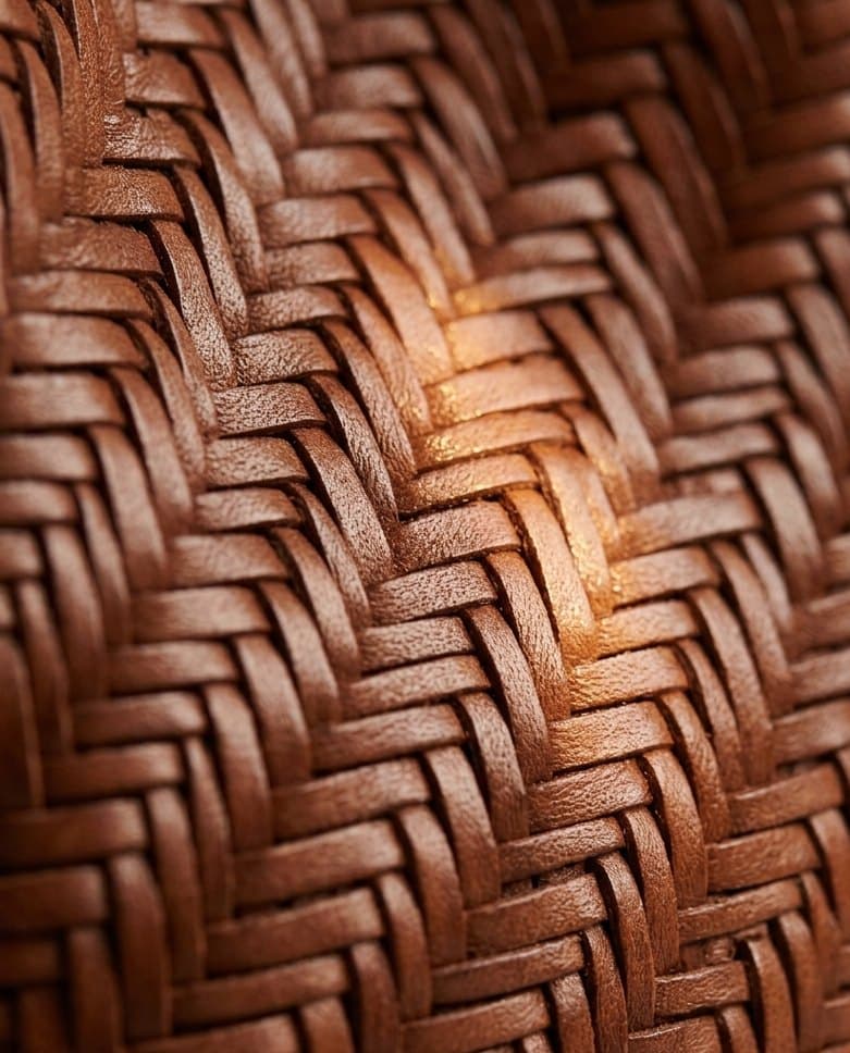 Close-up of the fine herringbone; braided drawstring with tassel on the Gioia
