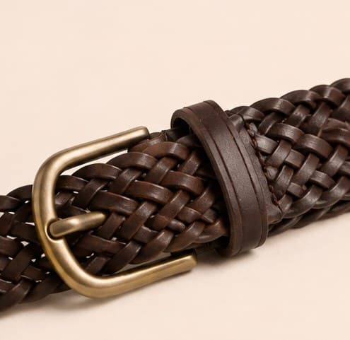 Close-up of the nine-strand flat hand braid; infinitely adjustable on the Treccia