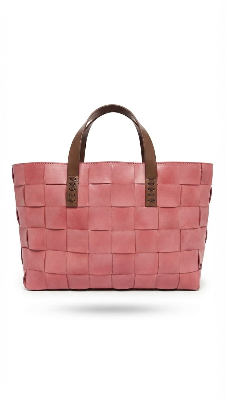 Rectangular Tote in Rose — Chrome-free braided leather