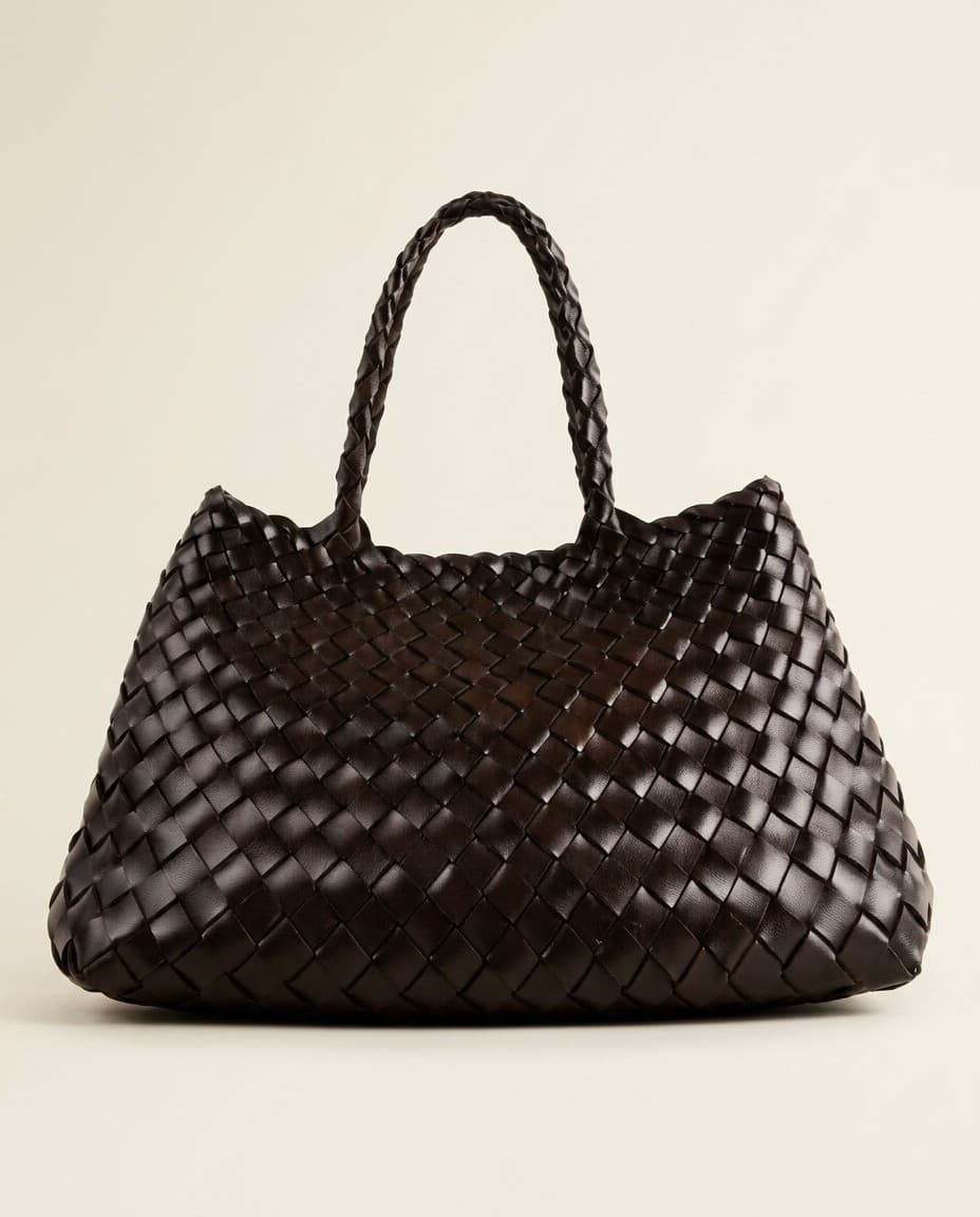 Braided Laptop Tote — Chrome-free braided leather, padded laptop sleeve